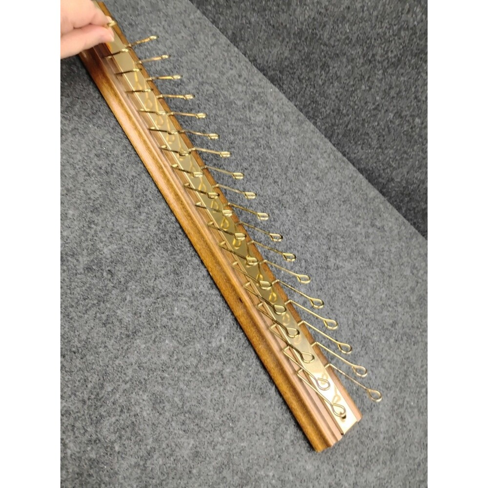 Vintage Tie Rack Belt Scarf Organizer Wood Brass Wall Mount 18.5" Mid century - Picture 4 of 6